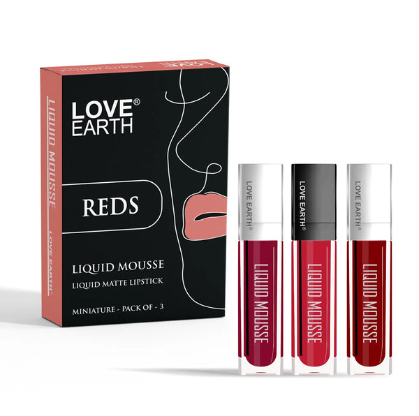 Love Earth Liquid Mousse Lipstick Reds Matte Finish Mini Combo Pack | Lightweight, Non-Sticky, Non-Drying,Transferproof, Waterproof Lipstick Set | (2Ml X 3) 6ML