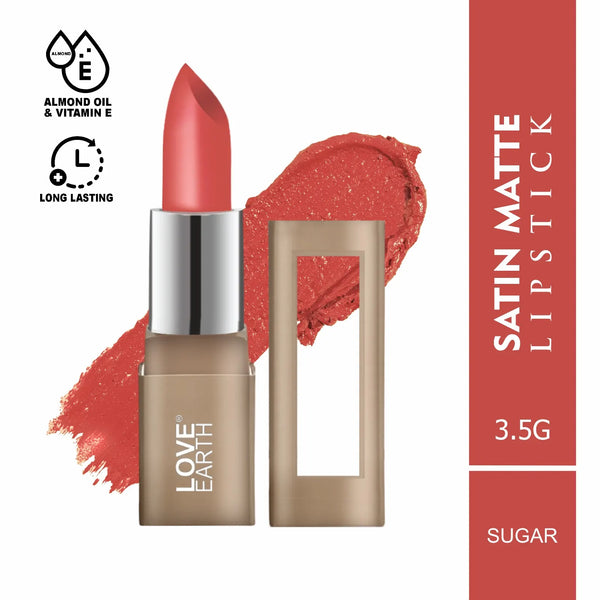 Love Earth Satin Matte Lipstick - Sugar | Lightweight | Long-Lasting Wear,Lips Moisturised | Satin Creamy-Matte Finish |3.5G