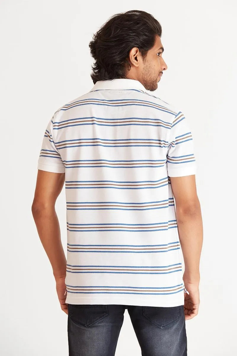 Cotton Striped Polo T-shirt for Men - Bearstand (Style cot002007) - White