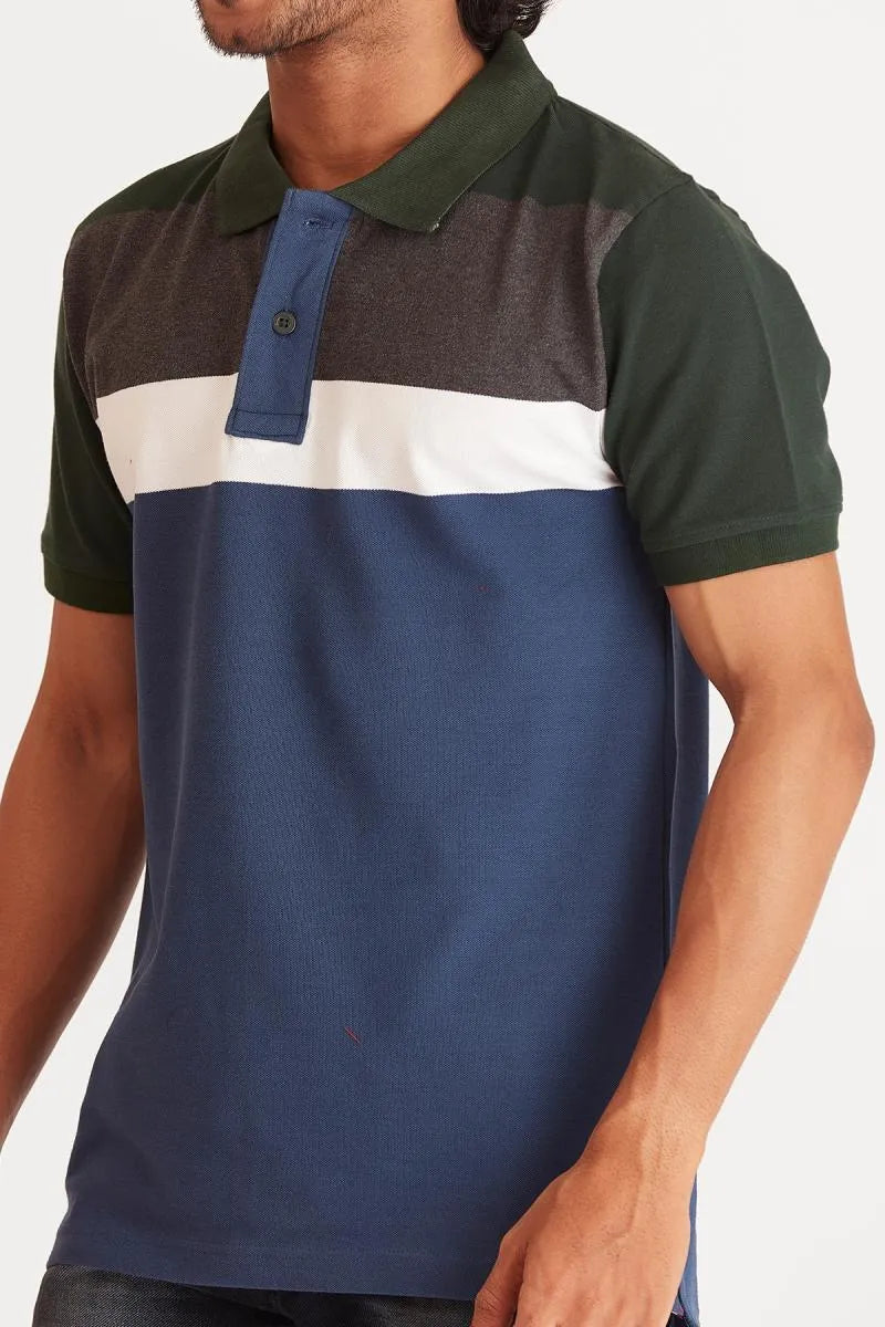 Men's Cotton Colorblock Polo T-shirt - Multicolor
