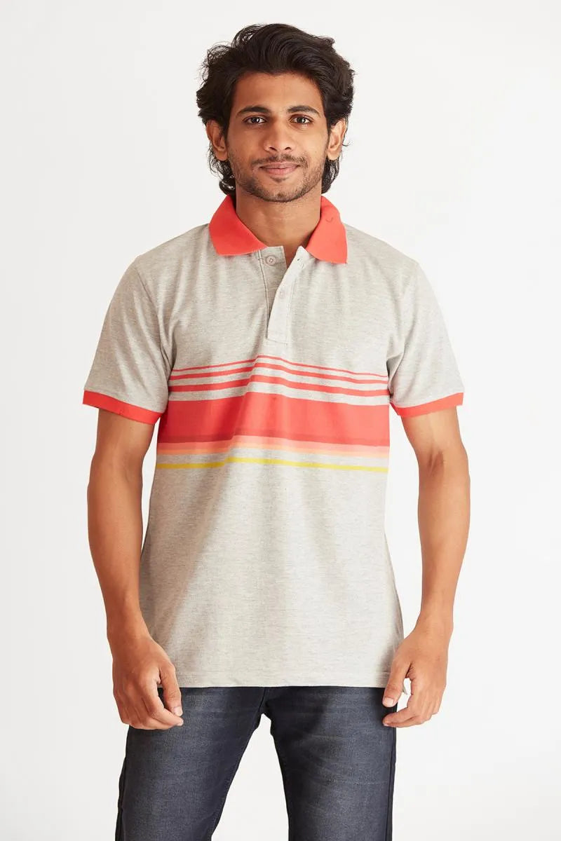 Cotton Colorblock Polo T-shirt for Men - Bearstand (Style cot002022) - Grey