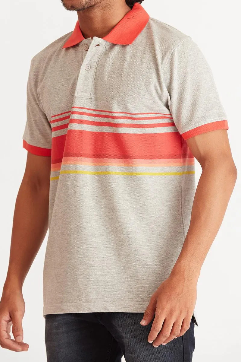 Cotton Colorblock Polo T-shirt for Men - Bearstand (Style cot002022) - Grey