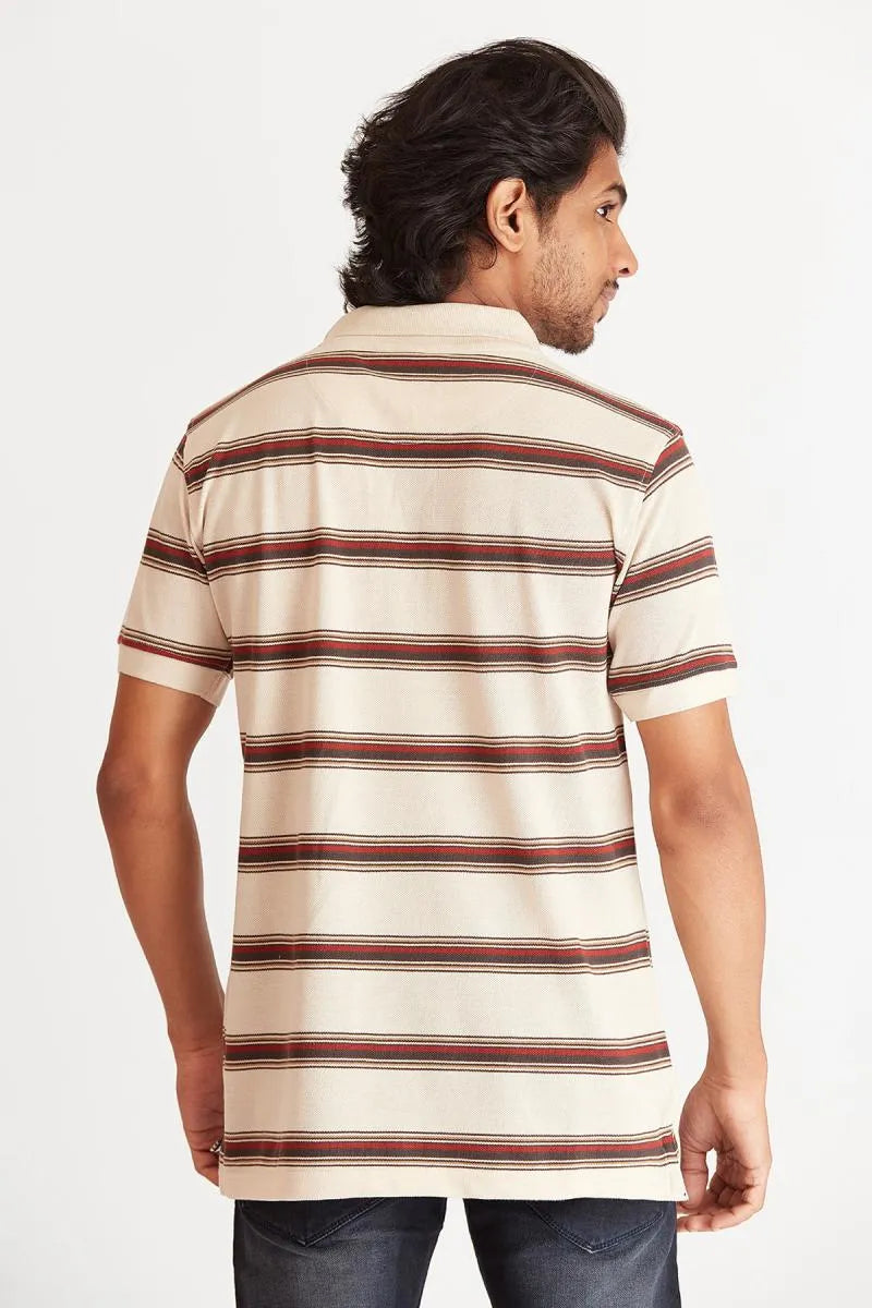 Cotton Striped Polo T-shirt for Men - Bearstand (Style cot002024) - Beige