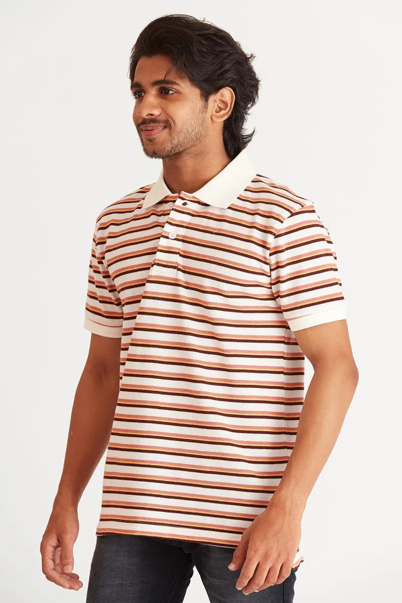 Men's Cotton Striped Polo T-shirt - Bearstand (Style cot002060) - Multicolor