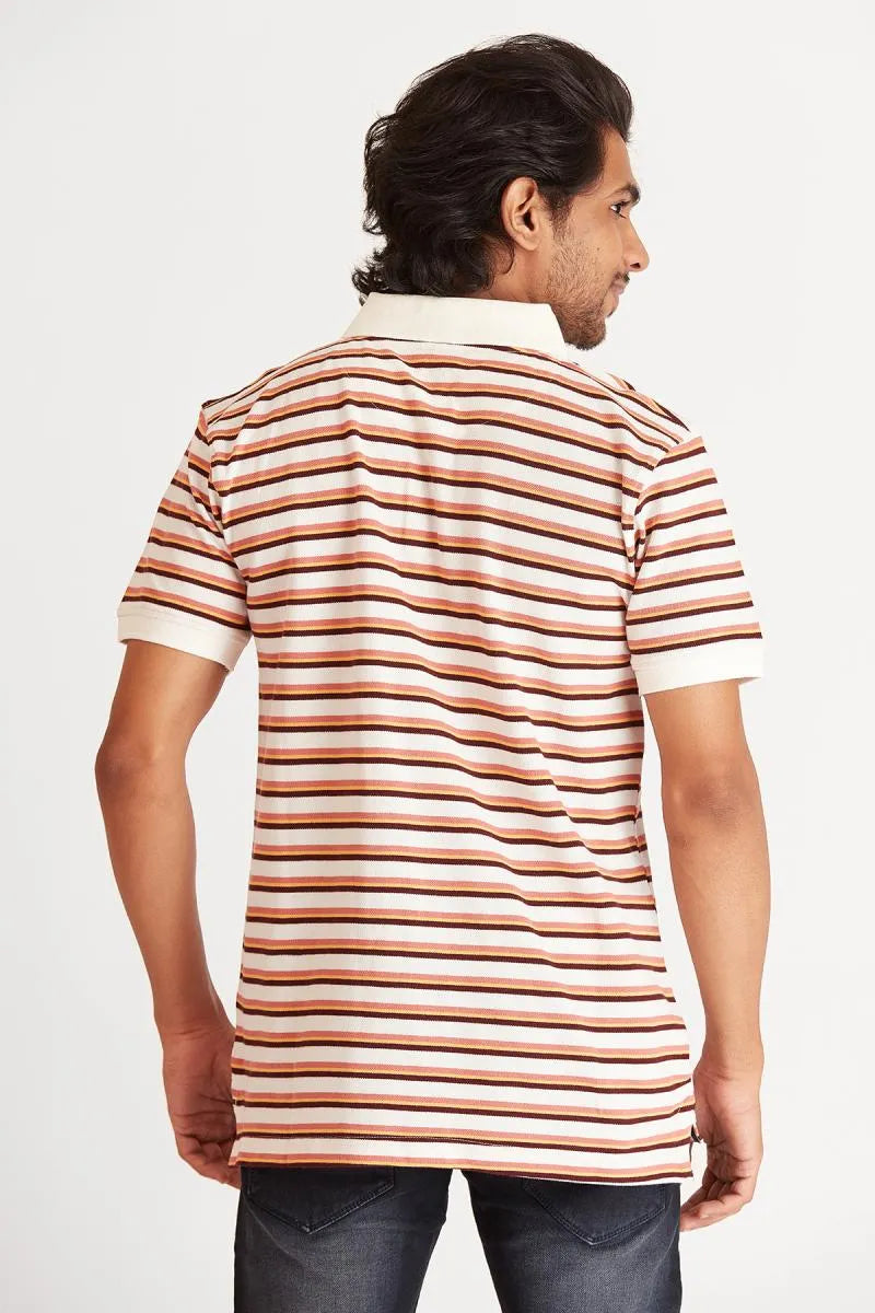 Men's Cotton Striped Polo T-shirt - Bearstand (Style cot002060) - Multicolor