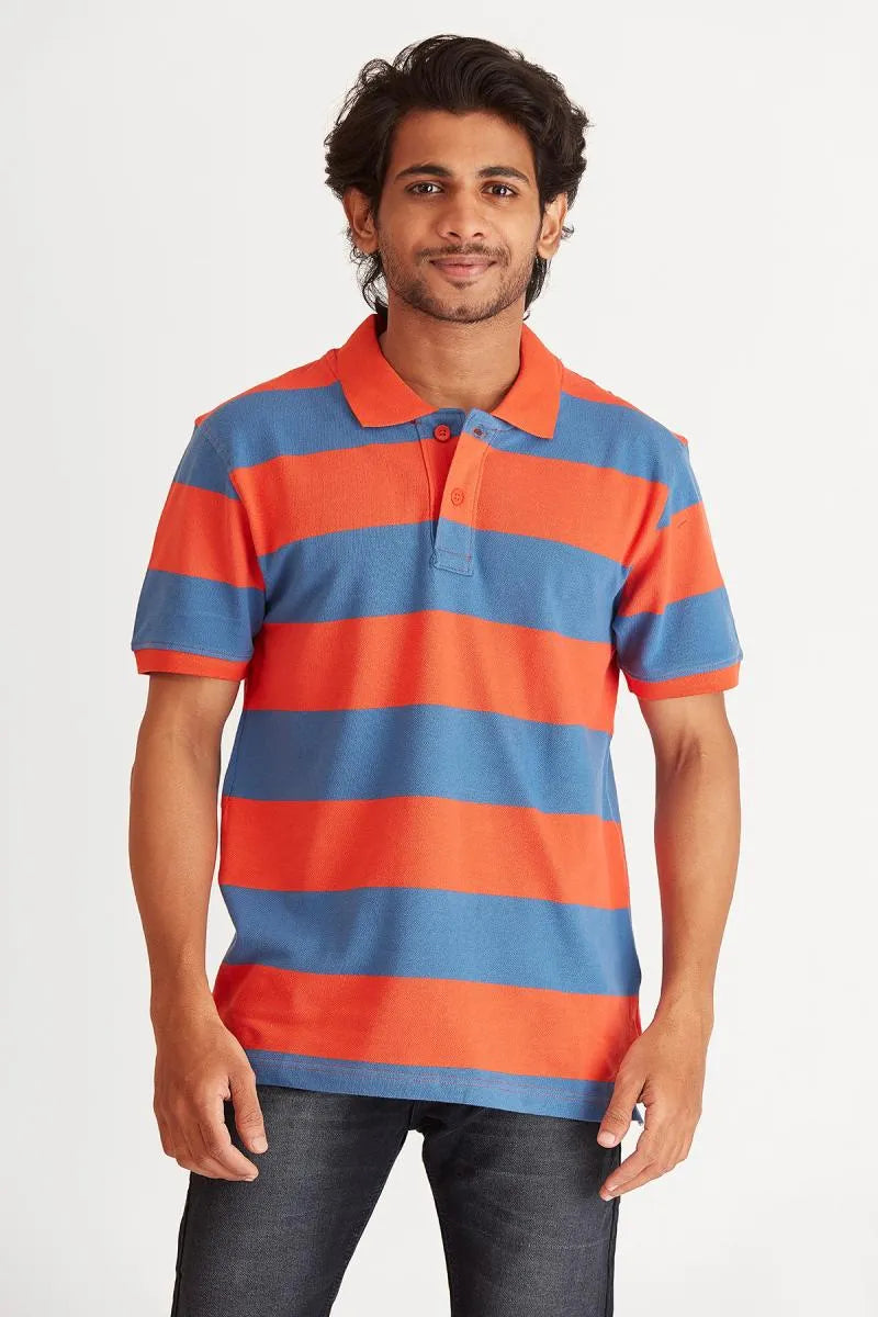 Men's Cotton Striped Polo T-shirt - Bearstand (Style cot002061) - Multicolor