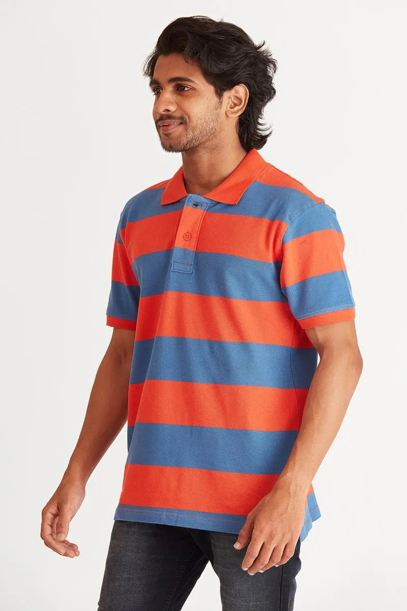 Men's Cotton Striped Polo T-shirt - Bearstand (Style cot002061) - Multicolor