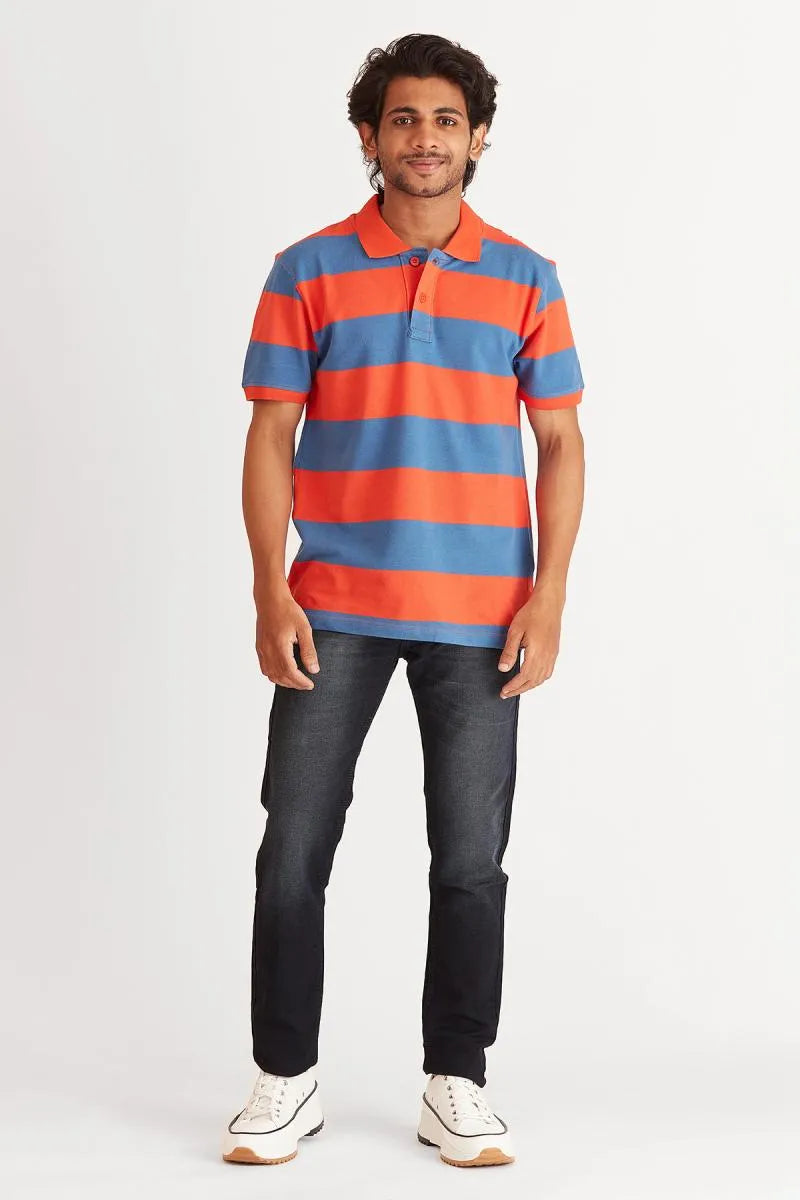 Men's Cotton Striped Polo T-shirt - Bearstand (Style cot002061) - Multicolor
