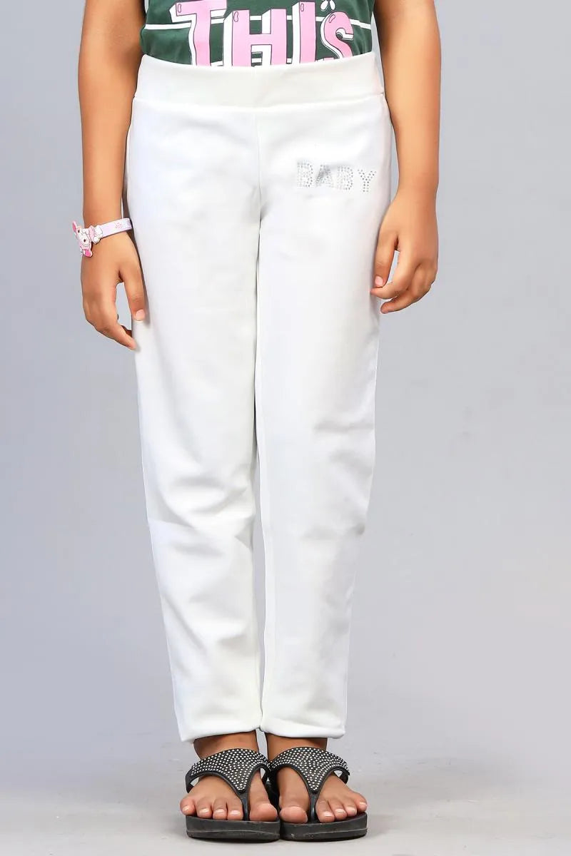 Girl's Lycra Blend Solid Pattern Jeggings - White - View 46