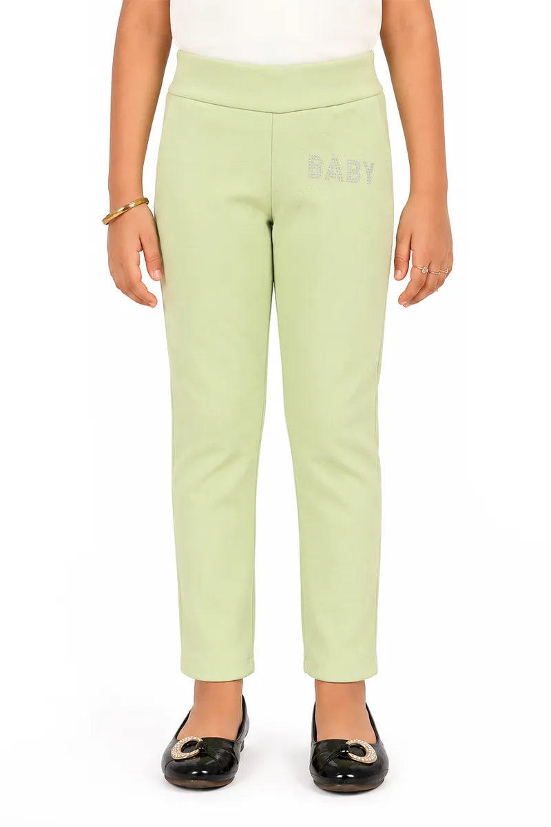 Girl's Lycra Blend Solid Pattern Jeggings - Green - View 5