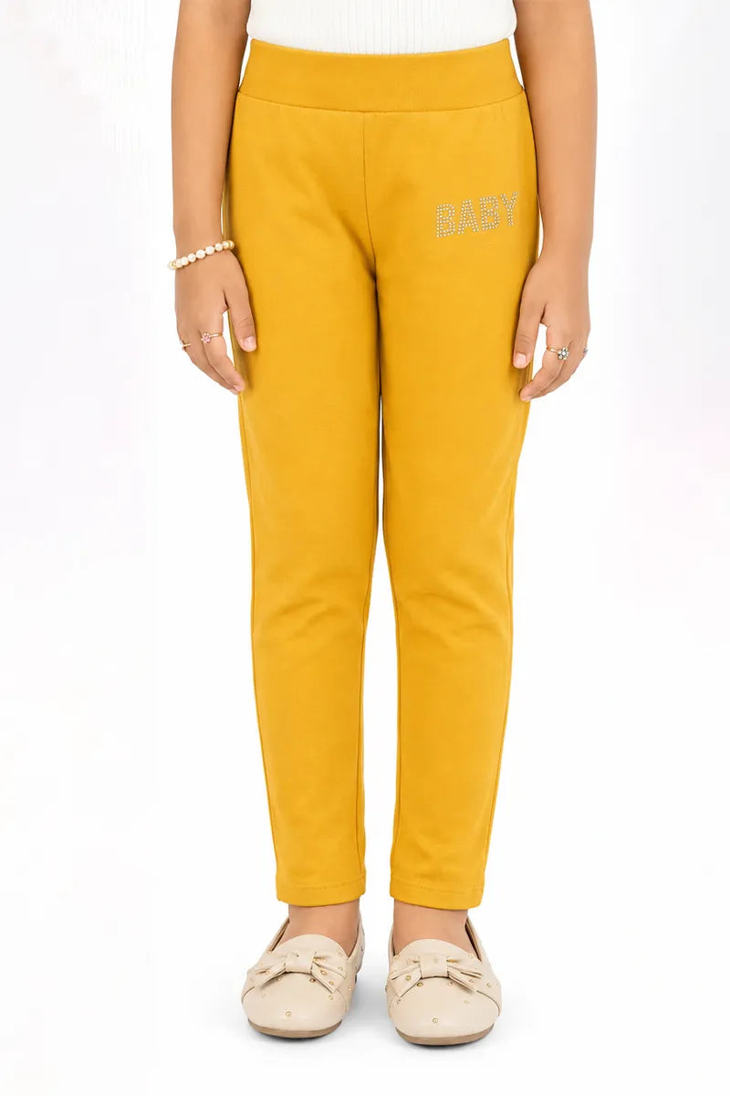 Girl's Lycra Blend Solid Pattern Jeggings - Mustard - View 17