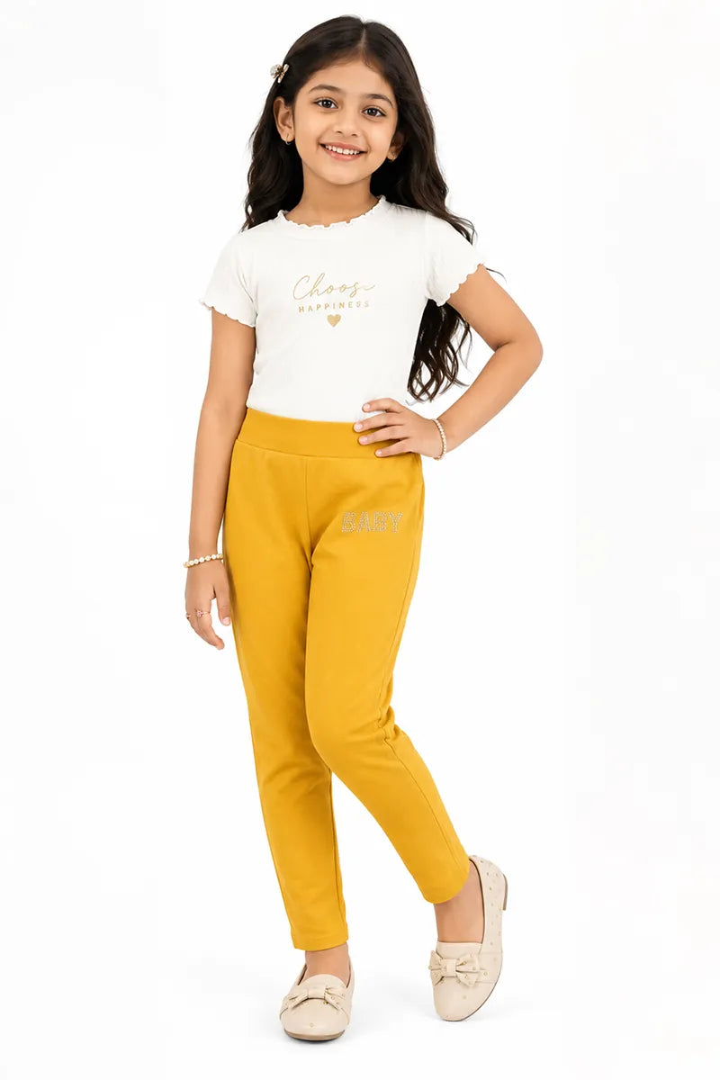 Girl's Lycra Blend Solid Pattern Jeggings - Mustard - View 20