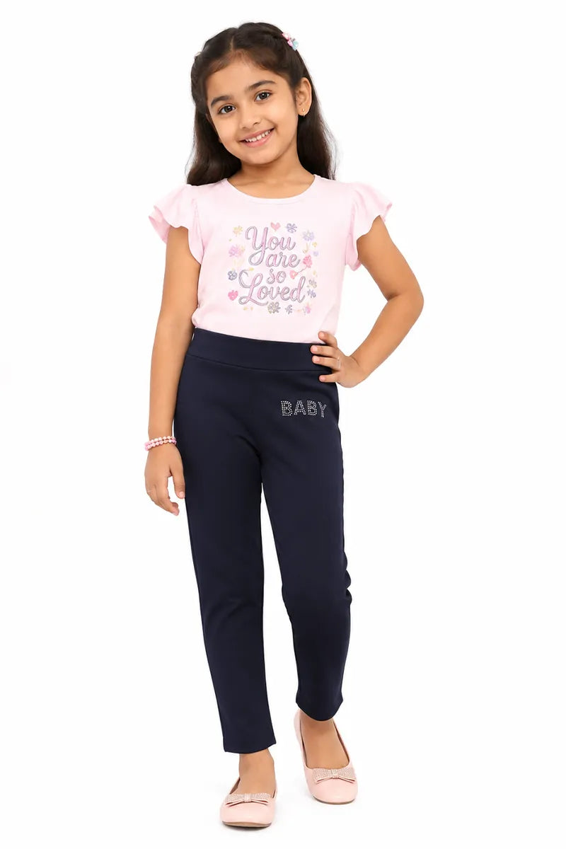 Girl's Lycra Blend Solid Pattern Jeggings - Navy Blue - View 24