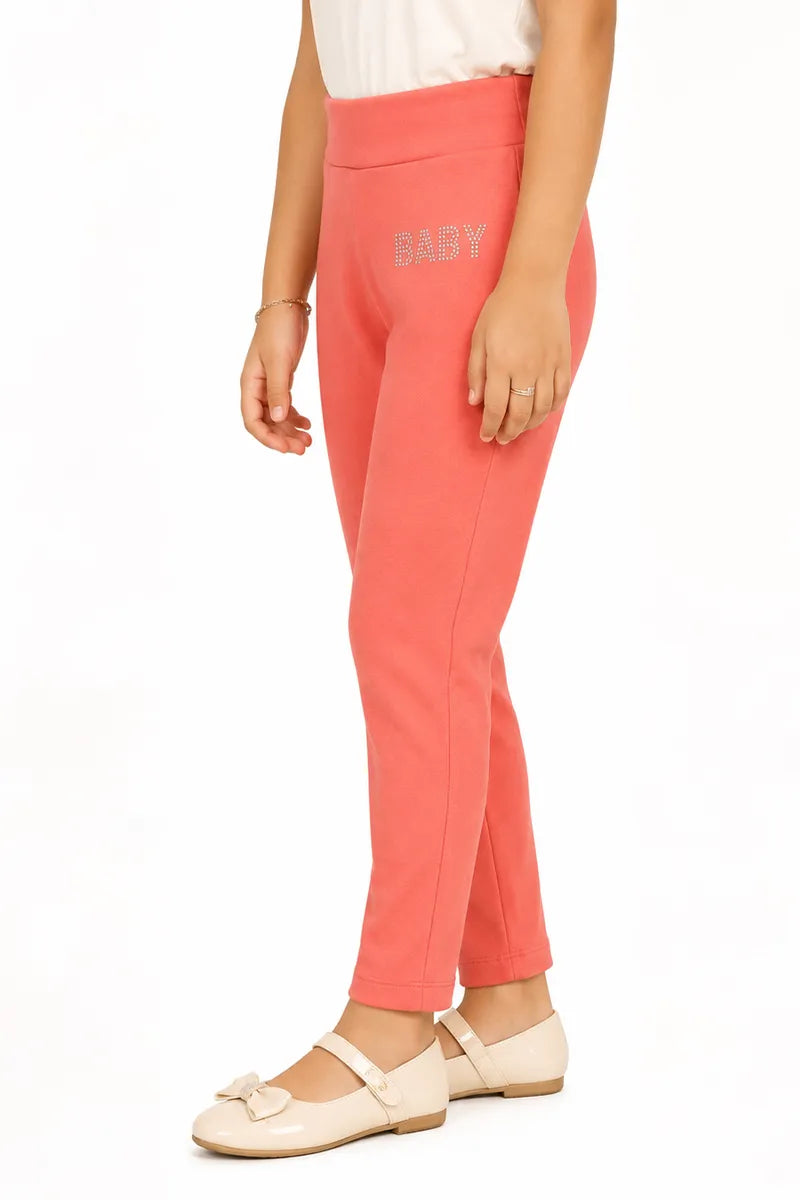 Girl's Lycra Blend Solid Pattern Jeggings - Peach - View 26