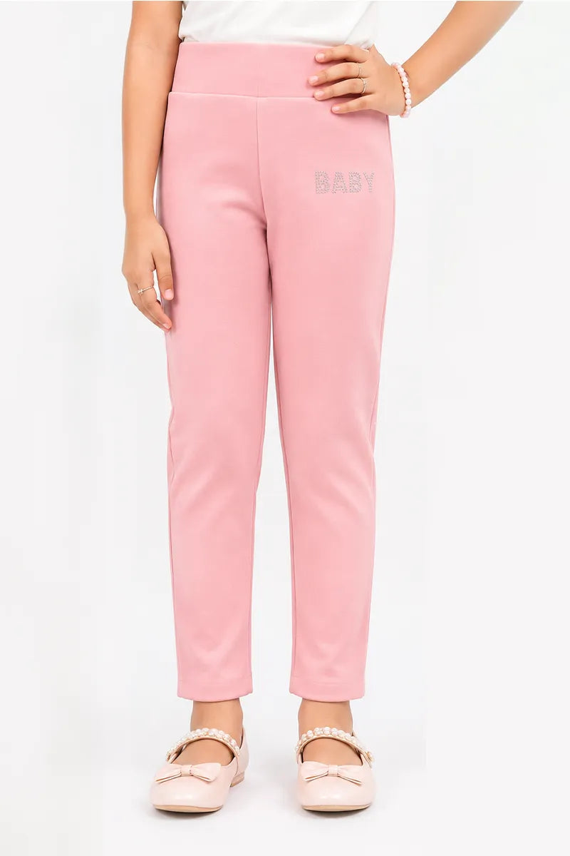 Girl's Lycra Blend Solid Pattern Jeggings - Pink - View 29