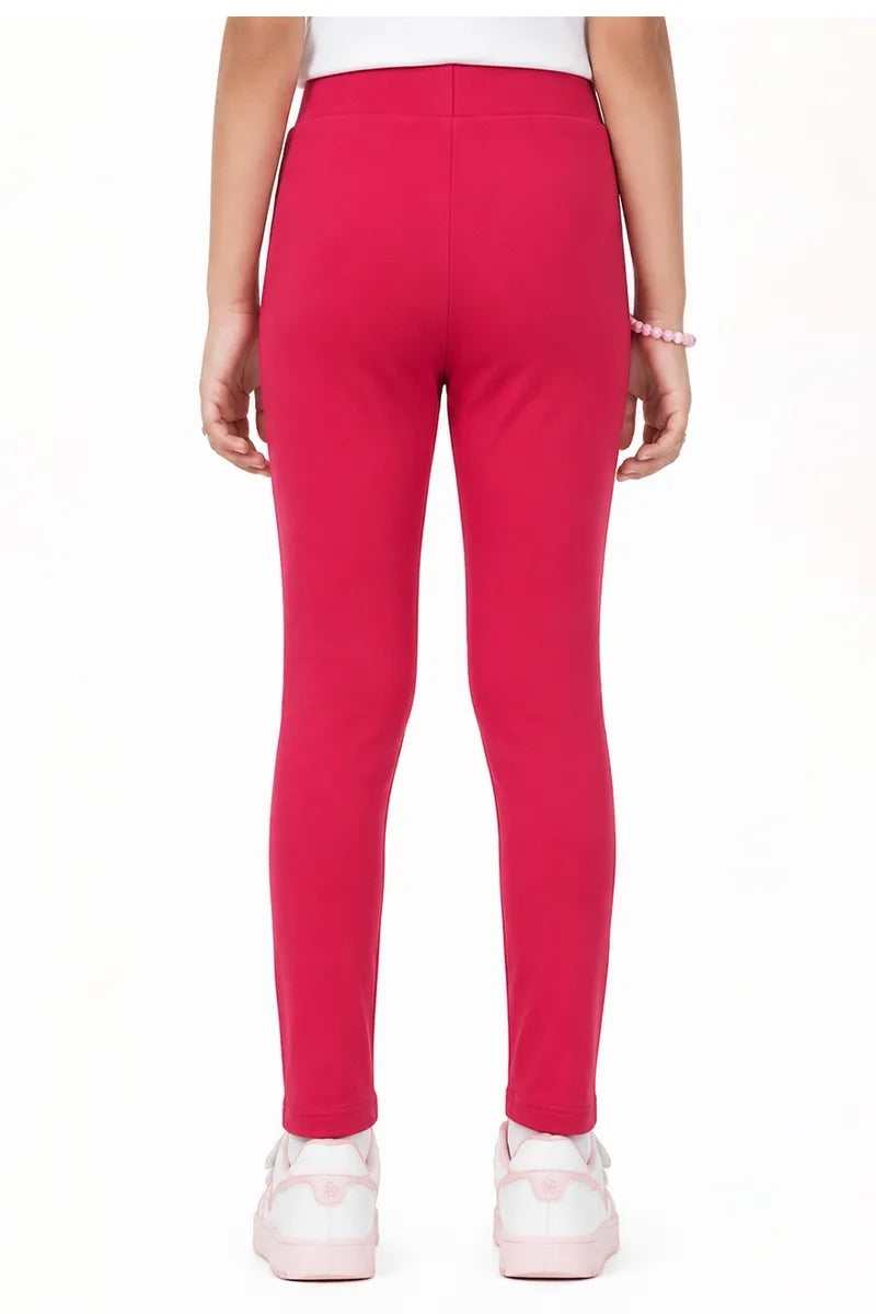 Girl's Lycra Blend Solid Pattern Jeggings - Red - View 35