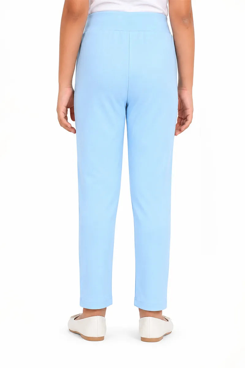 Girl's Lycra Blend Solid Pattern Jeggings - Sky Blue - View 39