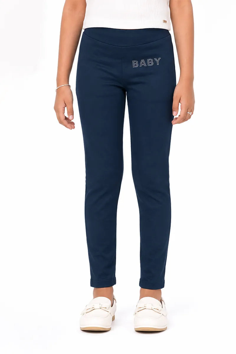 Girl's Lycra Blend Solid Pattern Jeggings - Teal - View 41