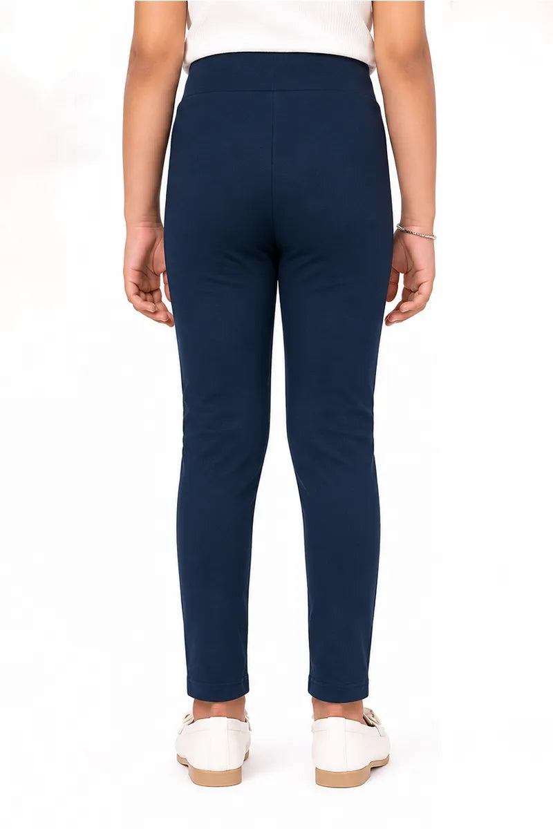 Girl's Lycra Blend Solid Pattern Jeggings - Teal - View 43
