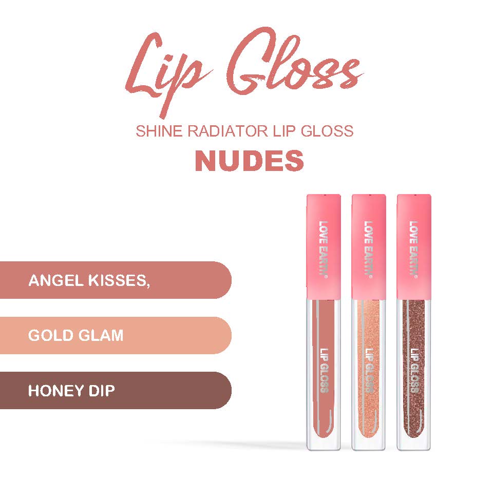 Love Earth Liquid Lip Gloss Nudes - Pack of 3