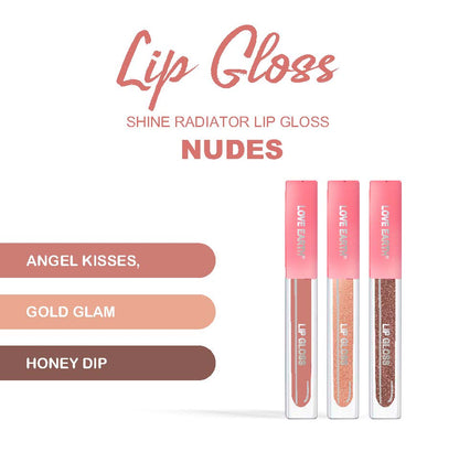 Love Earth Liquid Lip Gloss Nudes - Pack of 3