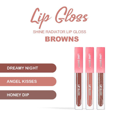 Love Earth Liquid Lip Gloss Browns - Pack of 3