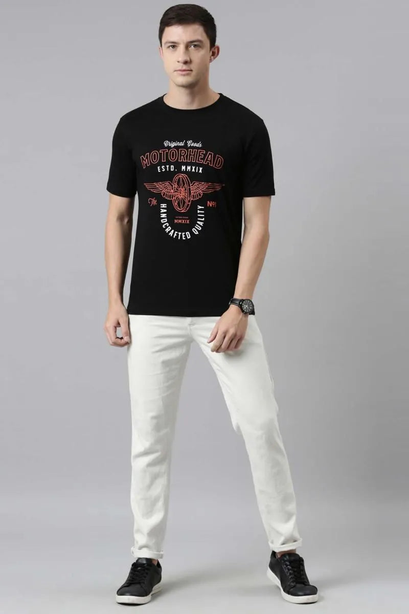 Men's Cotton Graphic Print T-shirt - Recast (Style cot003230) - Black