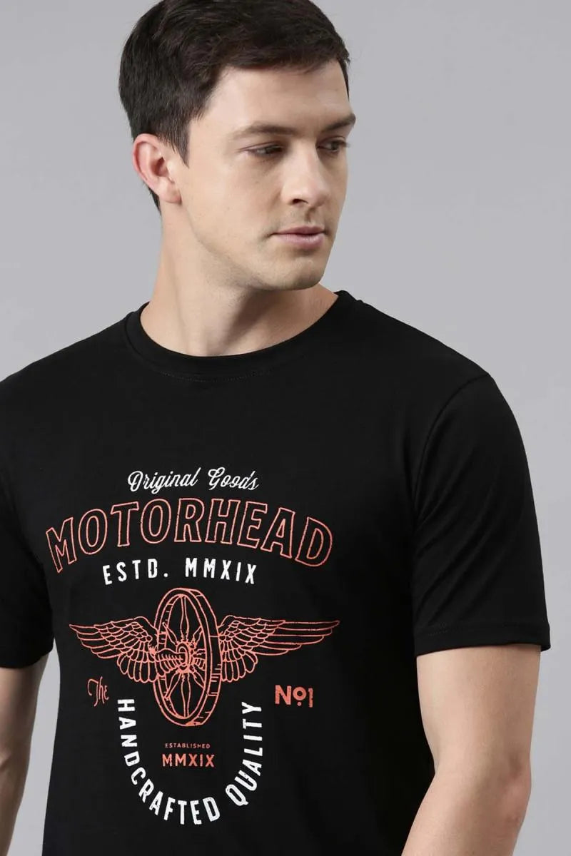 Men's Cotton Graphic Print T-shirt - Recast (Style cot003230) - Black