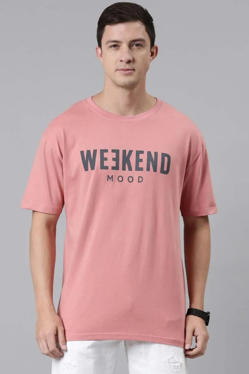 Men's Printed Oversized T-shirt (Light Pink)