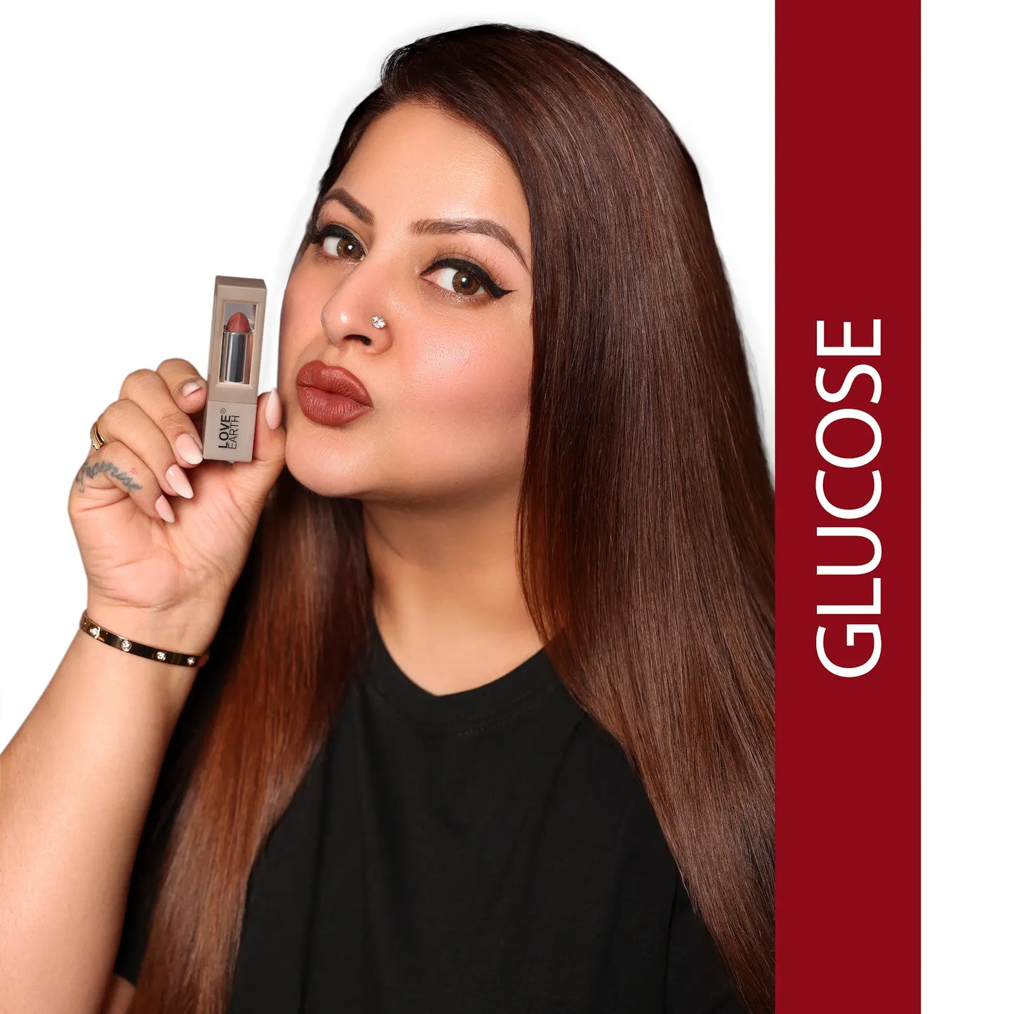 Love Earth Satin Matte Lipstick - Glucose | Lightweight | Long-Lasting Wear,Lips Moisturised | Satin Creamy-Matte Finish |3.5G