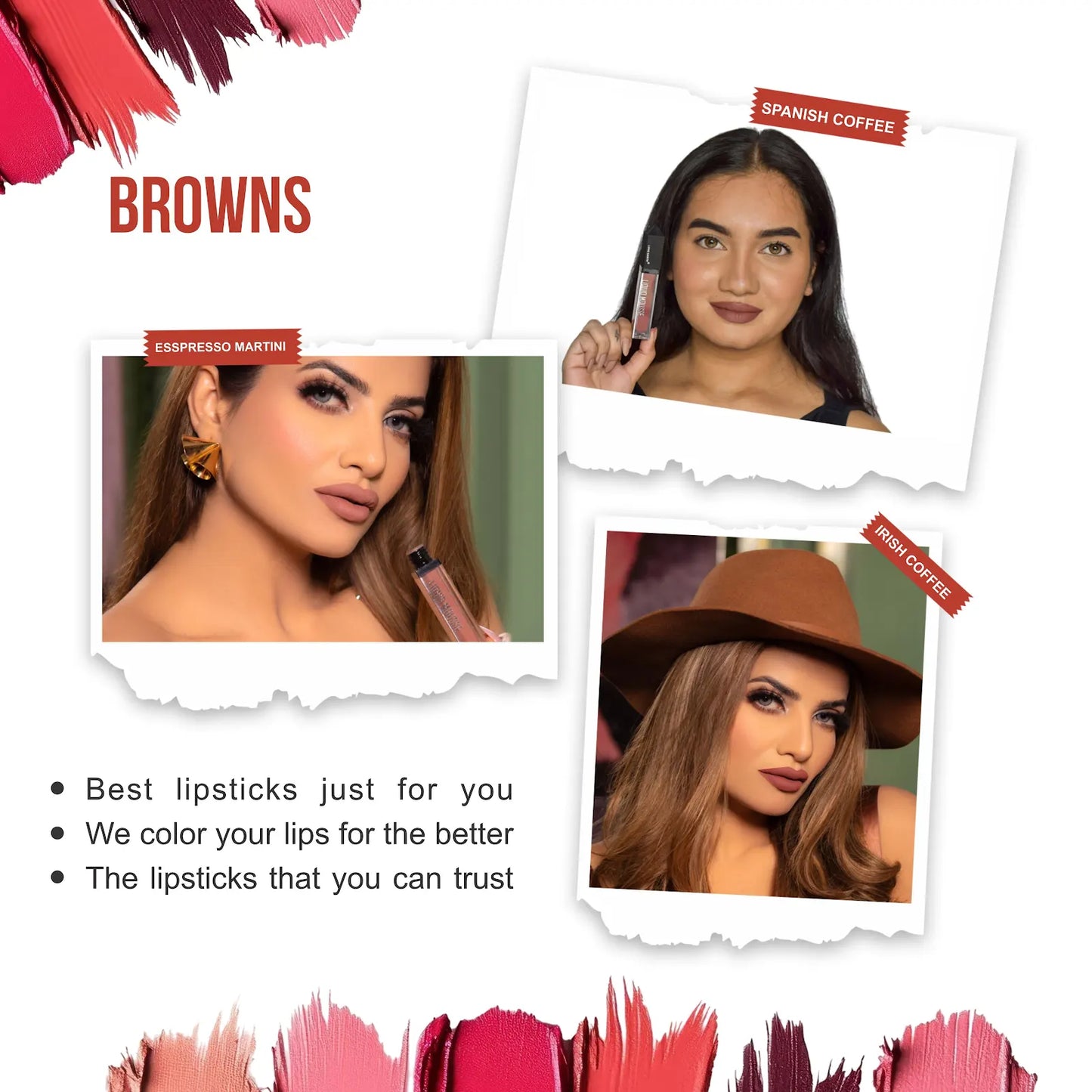 Love Earth Liquid Mousse Lipstick Browns Matte Finish Mini Combo Pack | Lightweight, Non-Sticky, Non-Drying,Transferproof, Waterproof Lipstick Set | (2Ml X 3) 6ML