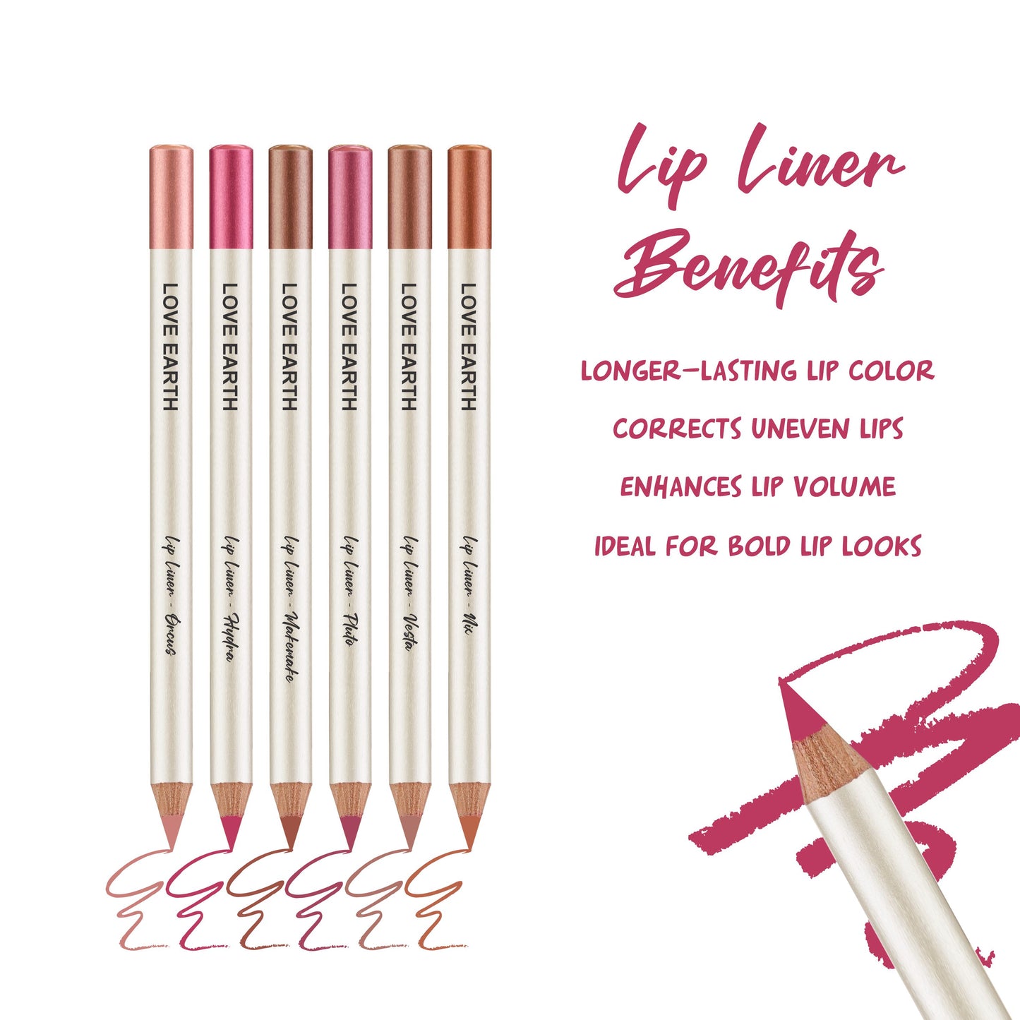 LOVE EARTH LIP LINER EVERYDAY NUDES -PACK OF 6