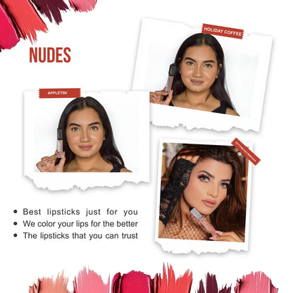 Love Earth Liquid Mousse Lipstick Nudes Matte Finish Mini Combo Pack | Lightweight, Non-Sticky, Non-Drying,Transferproof, Waterproof Lipstick Set | (2Ml X 3) 6ML