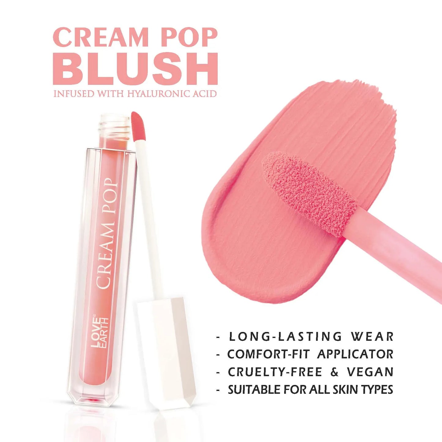 Love Earth Cream Pop Blush - Buttercup| Hyaluronic Acid | Smooth, Lightweight, Long-Lasting | Dewy Finish, Easily Blendable| Everyday Natural Glow | Suitable for All Skin Types -2ML