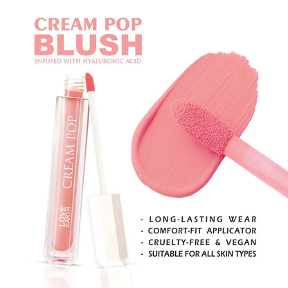 Love Earth Cream Pop Blush - Buttercup| Hyaluronic Acid | Smooth, Lightweight, Long-Lasting | Dewy Finish, Easily Blendable| Everyday Natural Glow | Suitable for All Skin Types -2ML