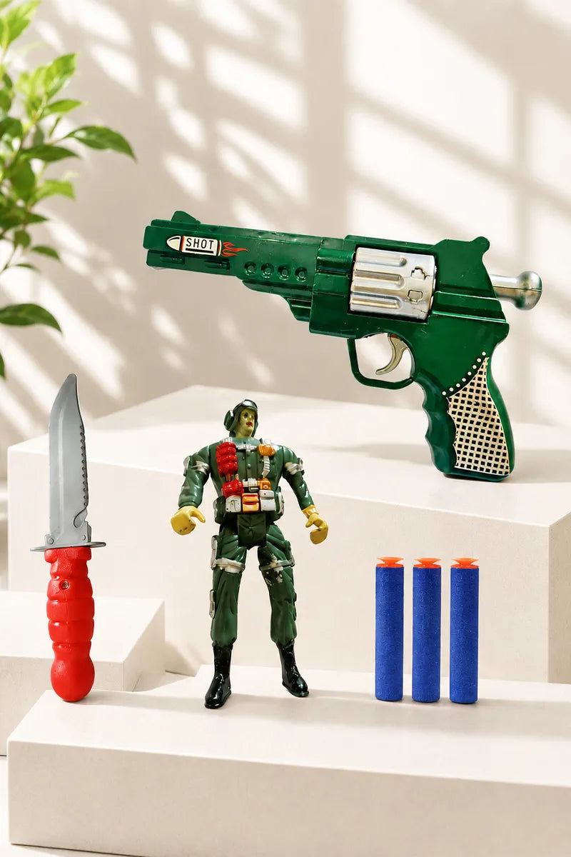 Soft Blaster Bullet Dart Shooting Toy With 3 Safe Foam Bullets & Army Soldier (Multicolor)