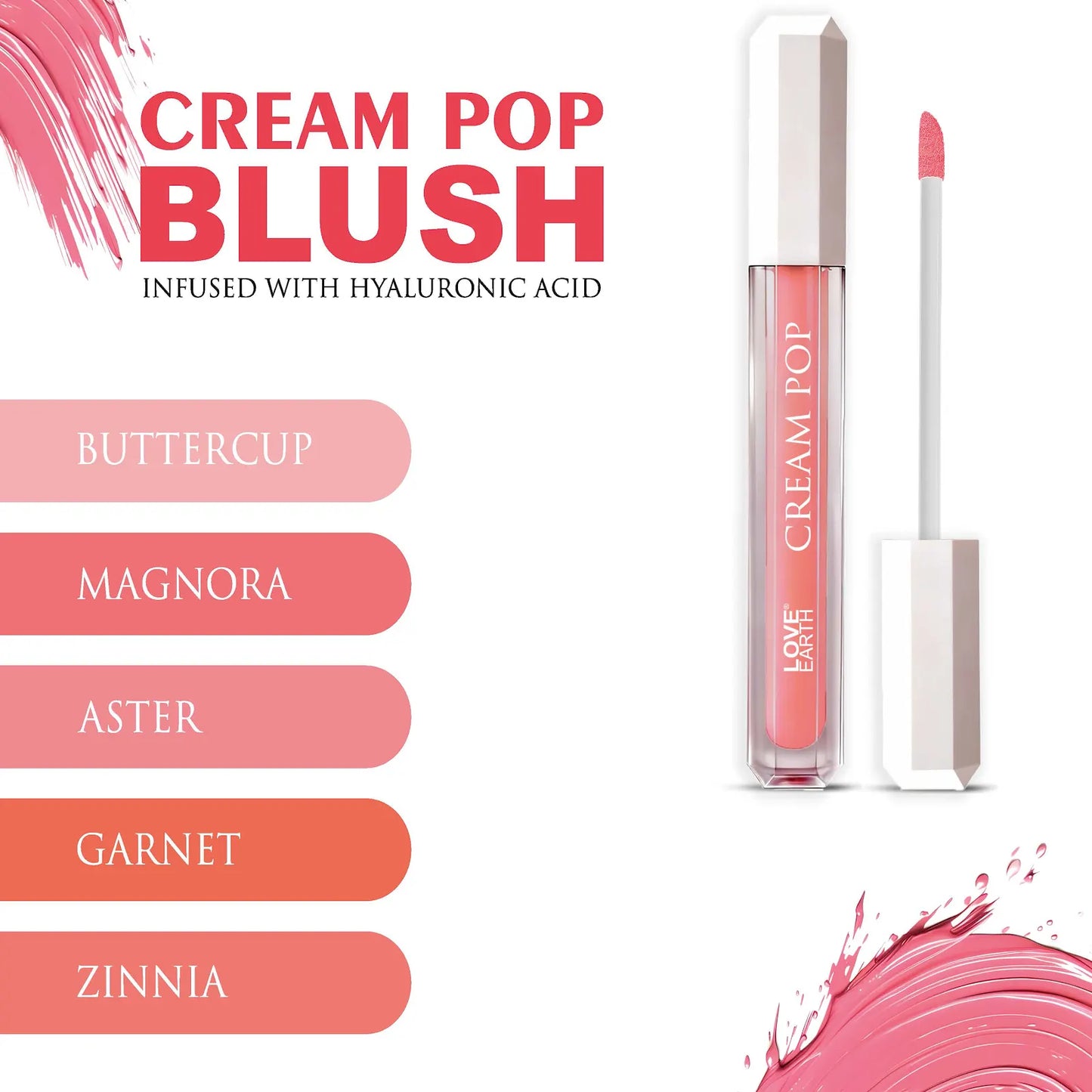 Love Earth Cream Pop Blush - Pack of 5 | Hyaluronic Acid | Smooth, Lightweight, Long-Lasting | Dewy Finish, Easily Blendable| Everyday Natural Glow | Suitable for All Skin Types - ( 2ML X 5 ) 10ML