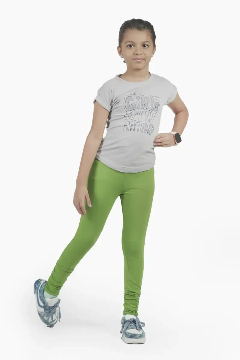 Girl's Cotton Lycra Blend Solid Leggings - Grey - View 9