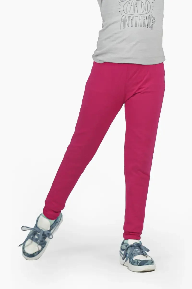 Girl's Cotton Lycra Blend Solid Leggings - Pink - View 10