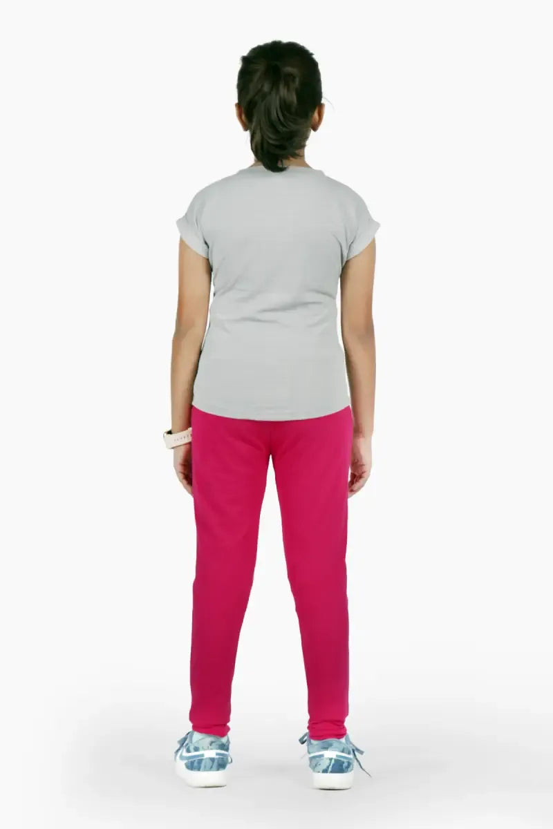 Girl's Cotton Lycra Blend Solid Leggings - Pink - View 11
