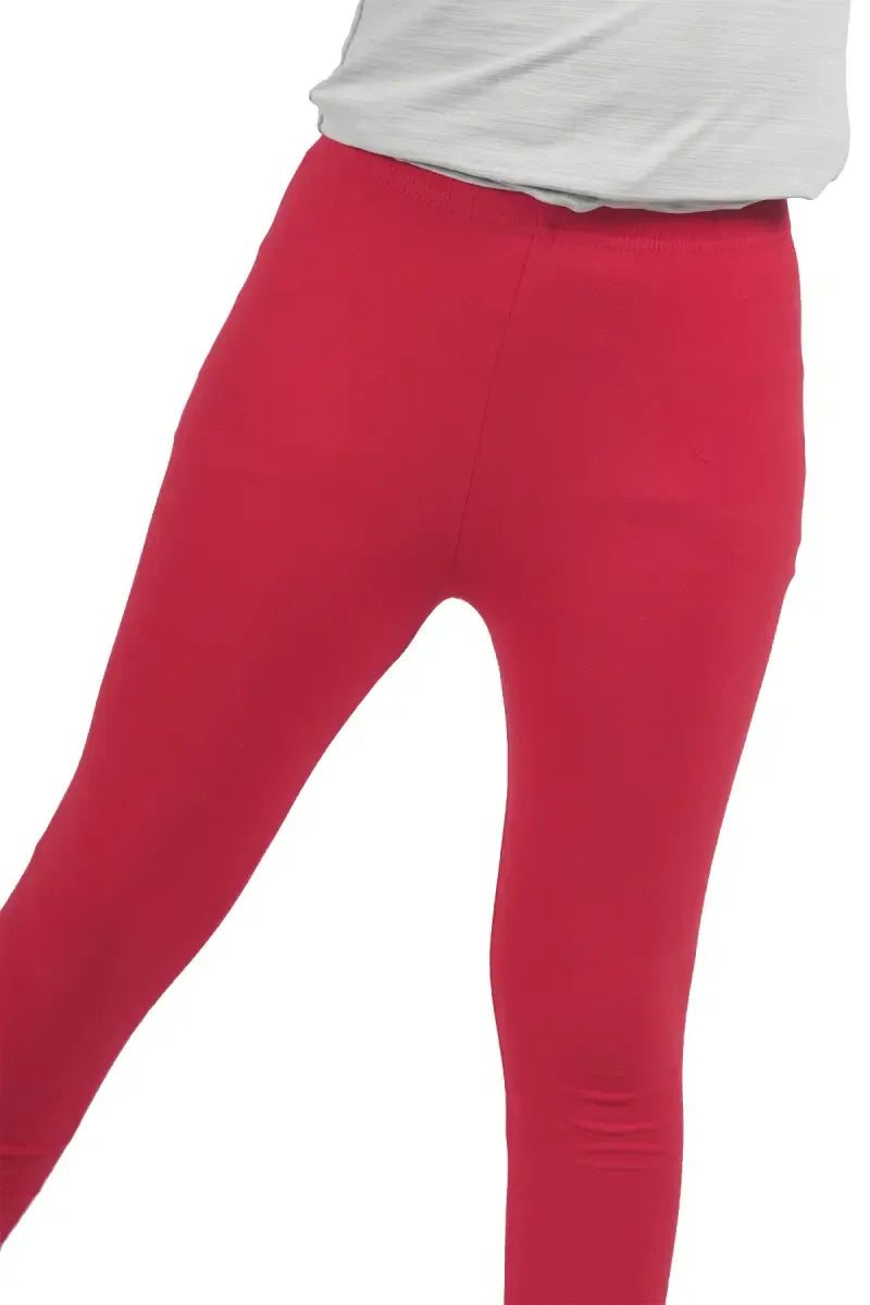 Girl's Cotton Lycra Blend Solid Leggings - Red - View 13