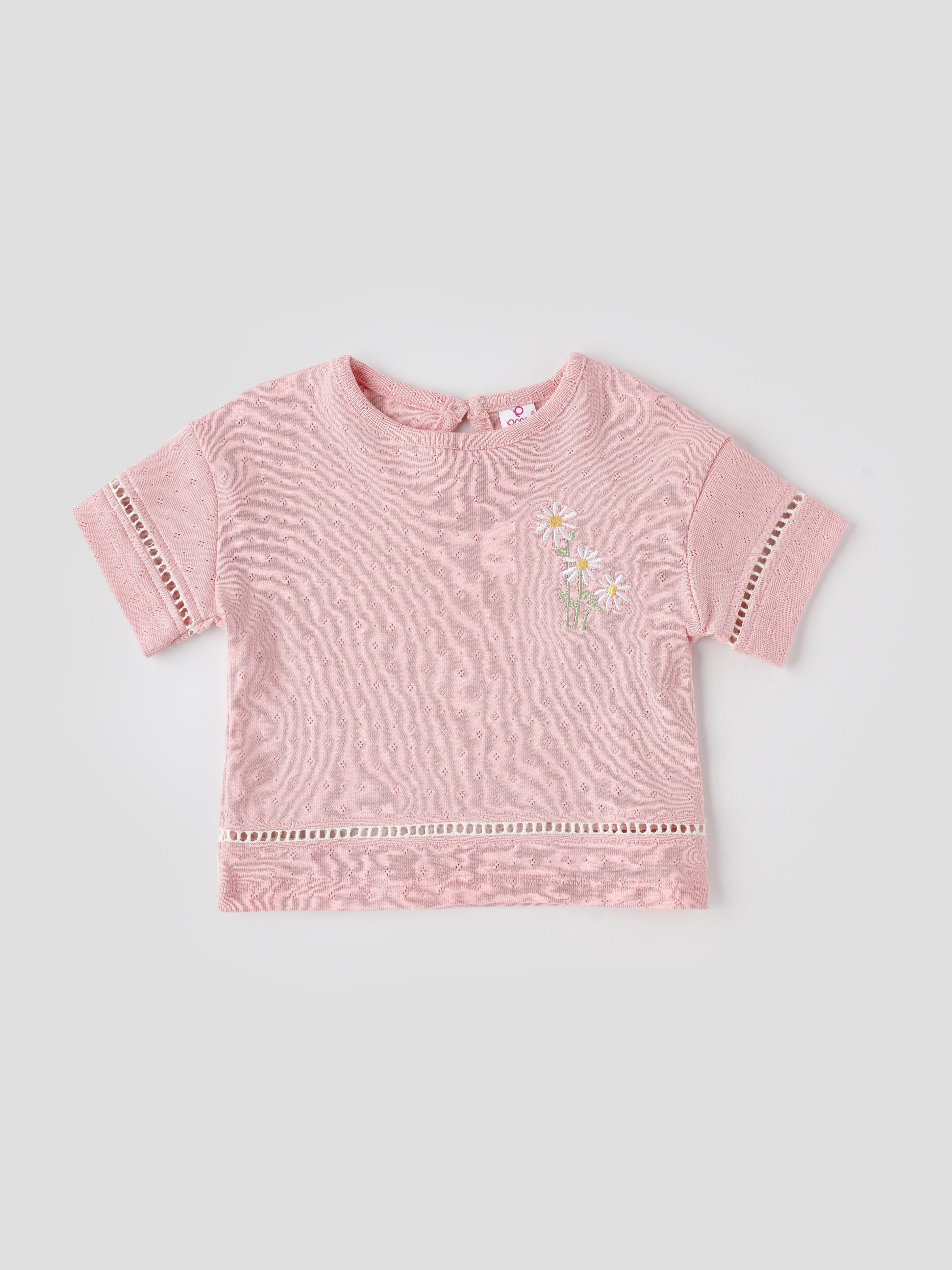 Popees Baby Girls Short Sleeve Cotton Top| Soft Pink| 3-36 Months - Image 1