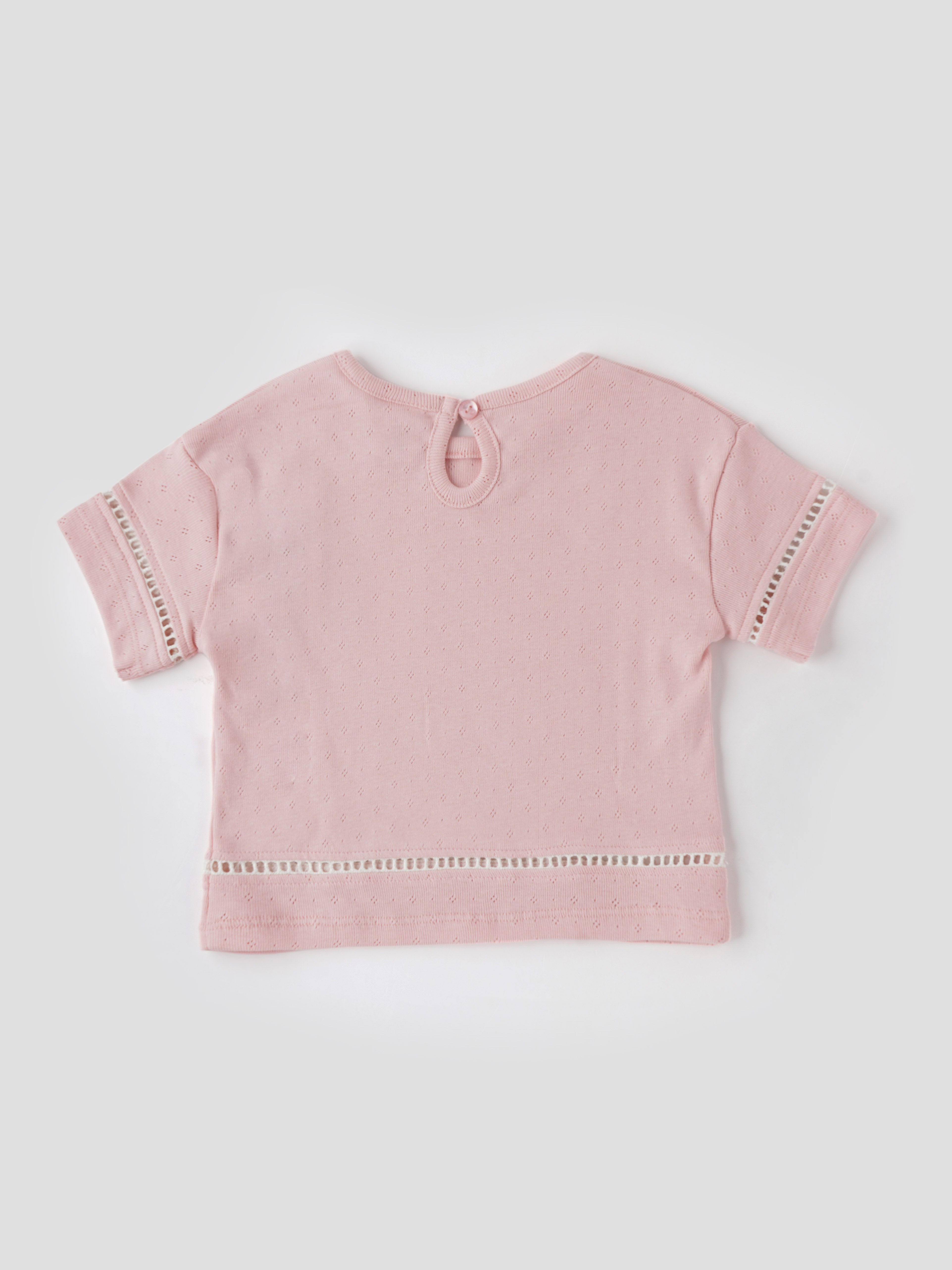 Popees Baby Girls Short Sleeve Cotton Top| Soft Pink| 3-36 Months - Image 2