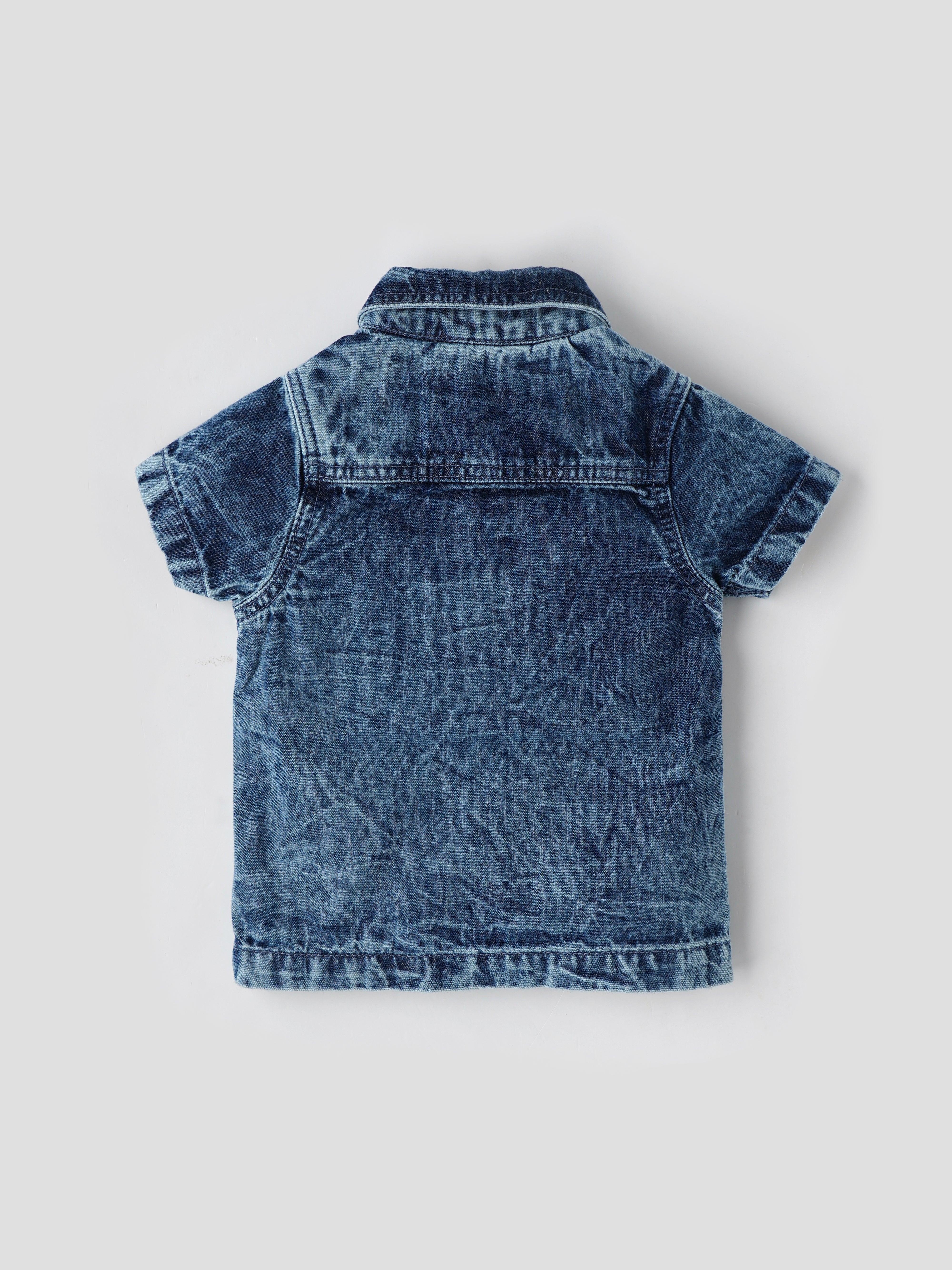 Popees Baby Boys Denim Short Sleeve Shirt| Blue| 0-9 Months - Image 2