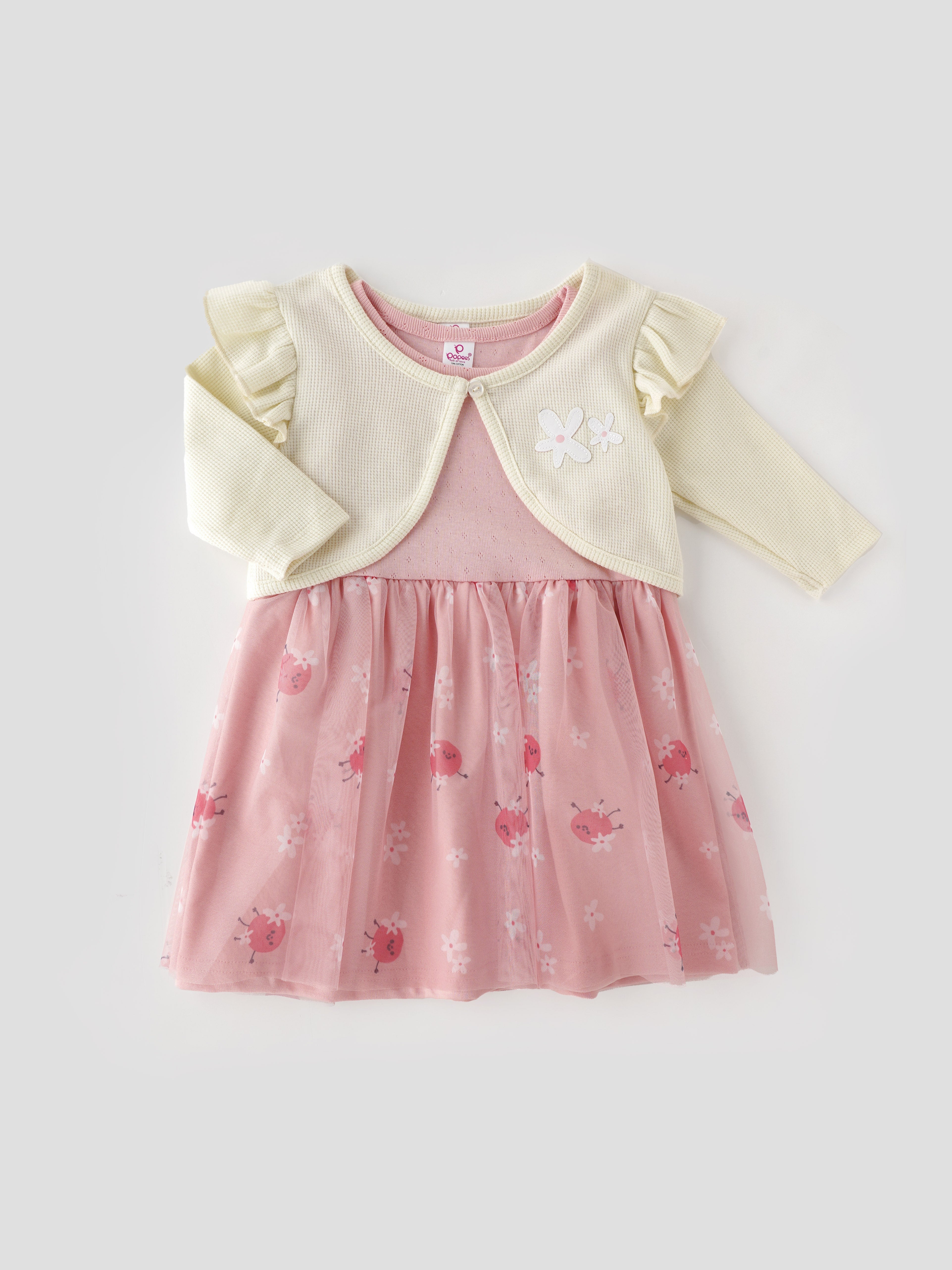 Popees Fashionable Printed Dress With Waffle Shrug Set (1-8 Years) for Girls - Image 1