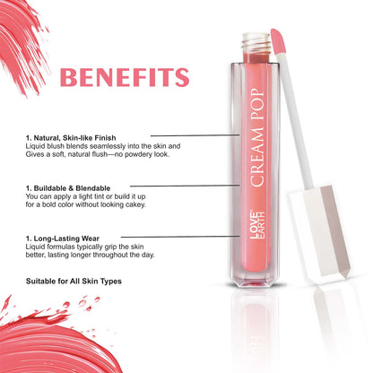 Love Earth Cream Pop Blush - Magnora| Hyaluronic Acid | Smooth, Lightweight, Long-Lasting | Dewy Finish, Easily Blendable| Everyday Natural Glow | Suitable for All Skin Types -2ML