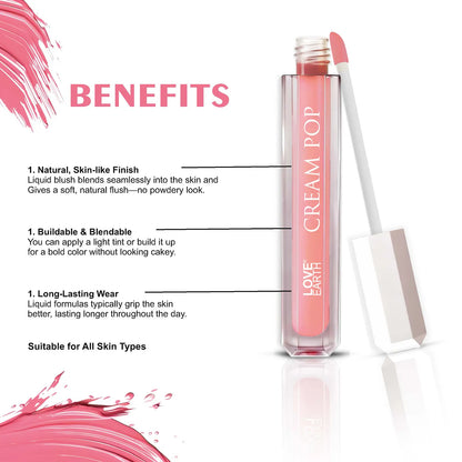 Love Earth Cream Pop Blush - Pack of 5 | Hyaluronic Acid | Smooth, Lightweight, Long-Lasting | Dewy Finish, Easily Blendable| Everyday Natural Glow | Suitable for All Skin Types - ( 2ML X 5 ) 10ML