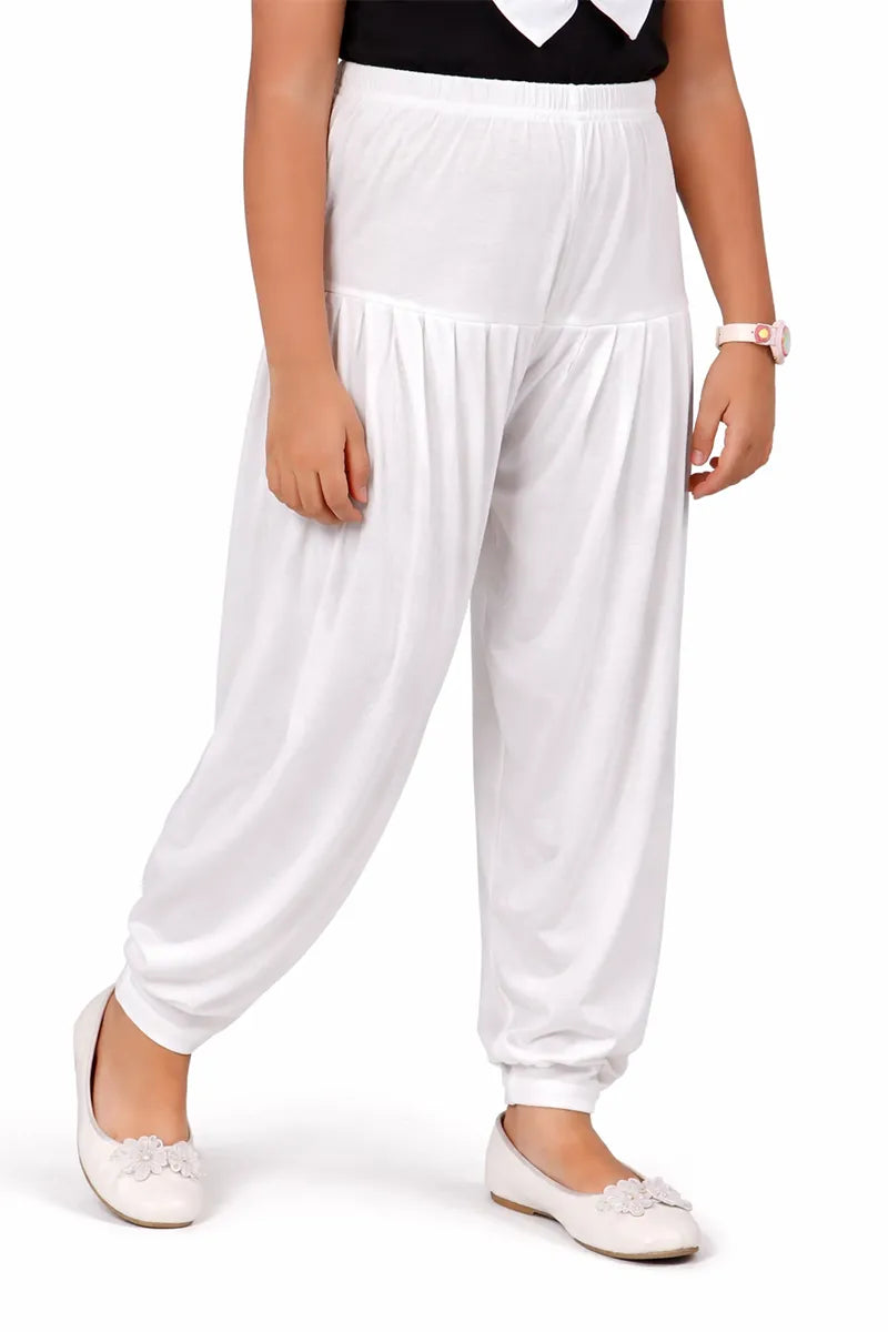 Girl's Cotton Lycra Blend Solid Patiala - White - View 1