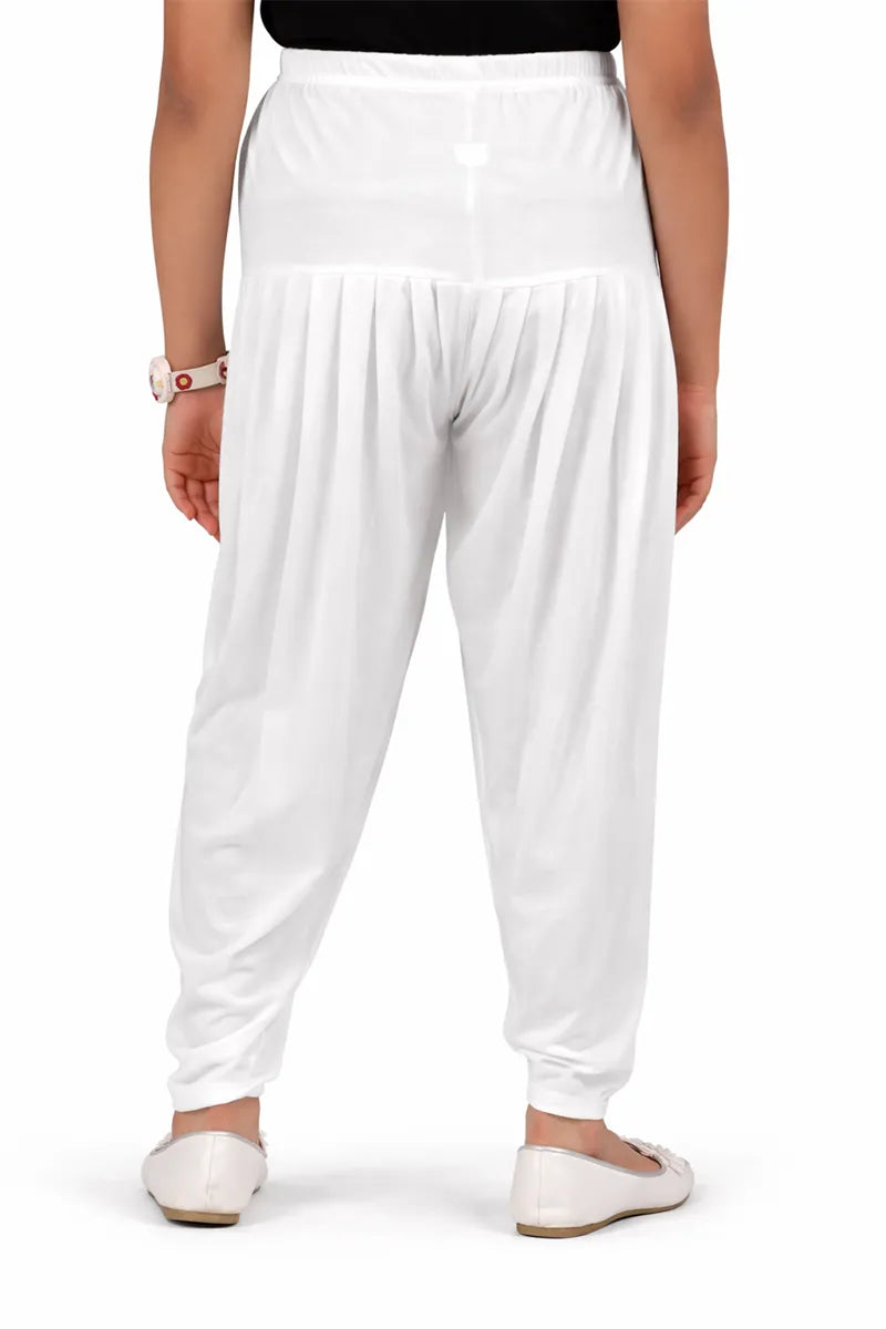 Girl's Cotton Lycra Blend Solid Patiala - White - View 2