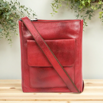 PU Leather Crossbody Bag – Vintage Everyday Sling Bag (Red)